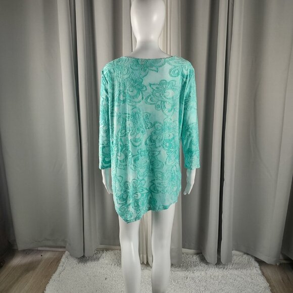 Ruby Rd. Women's Aqua Floral Lace Long Sleeve Top - Size Medium - Picture 4 of 13